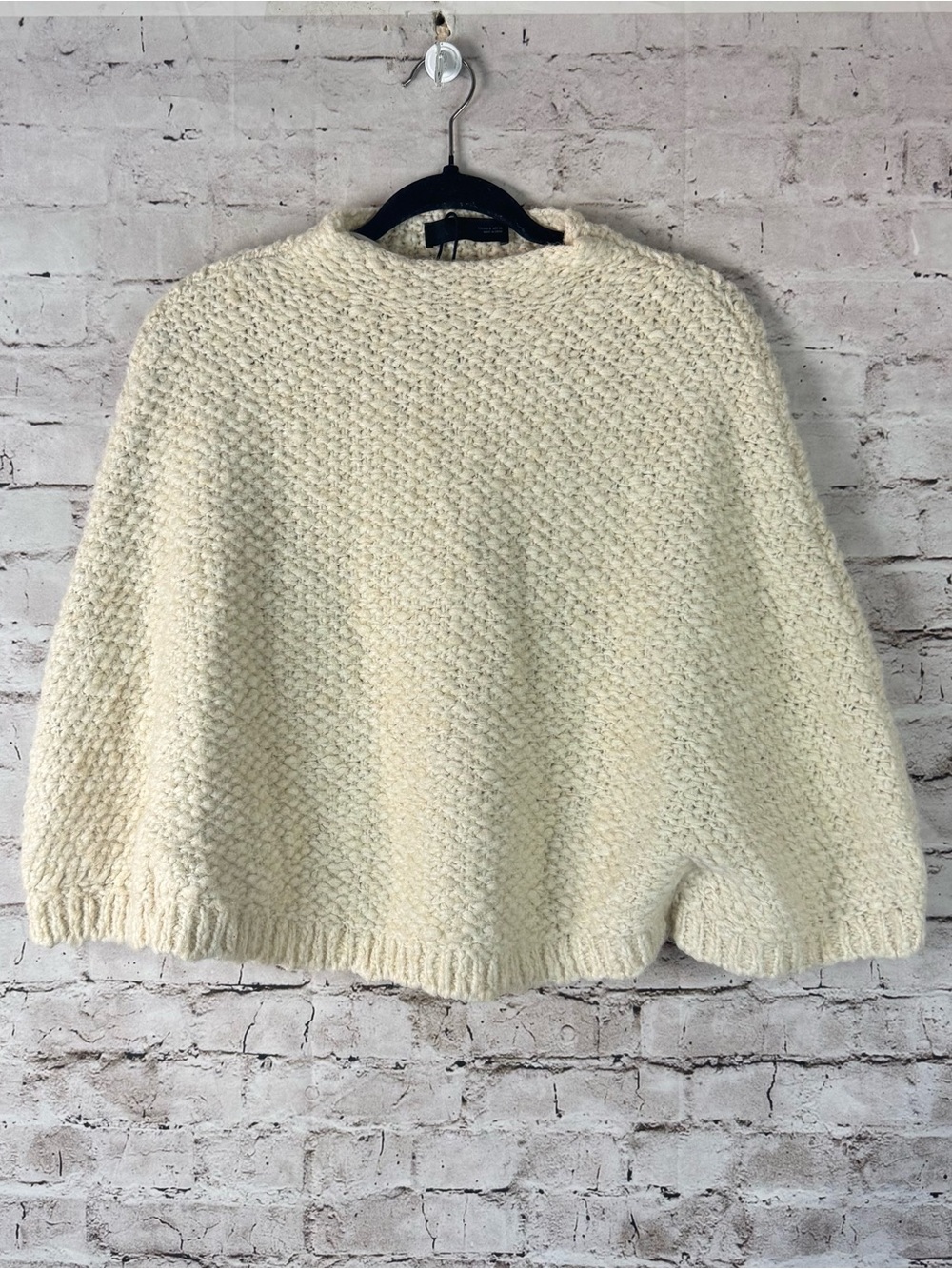ZARA Small Cream Knit Poncho Cape Chunky Mock Neck NWOT Black Label Sm S Winter